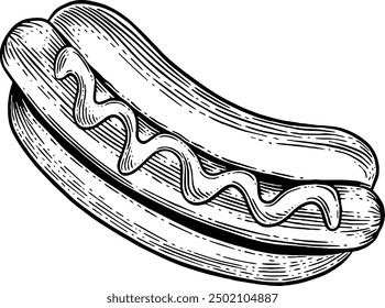 Hand drawn Hotdog Sandwich Sketch Illustration