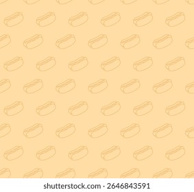 Hand drawn hotdog seamless pattern. Simple hot dog doodle background, vector illustration.