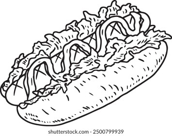 hand drawn hotdog vector line art
