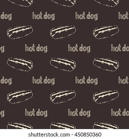 Hand drawn hotdogs seamless pattern. 