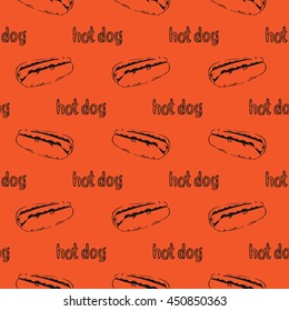 Hand drawn hotdogs seamless pattern.