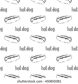 Hand drawn hotdogs seamless pattern. 