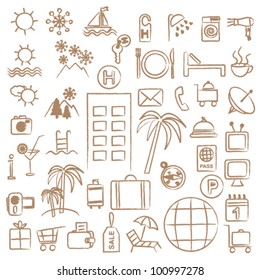 Hand drawn hotel and tourism related symbols