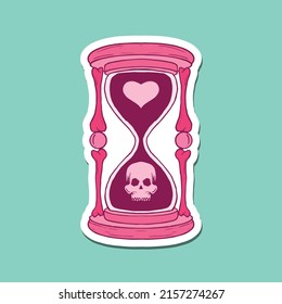 hand drawn hourglass with skull doodle illustration for tattoo stickers poster etc