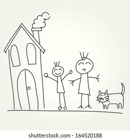 Hand Drawn of house and children