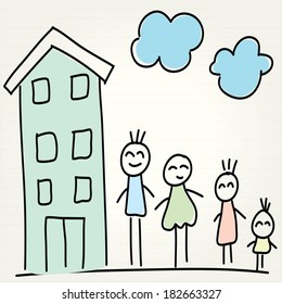 Hand Drawn of house and children