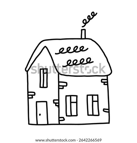 Hand drawn house with chimney, cartoon doodle vector illustration isolated on white background. Outline building drawing.