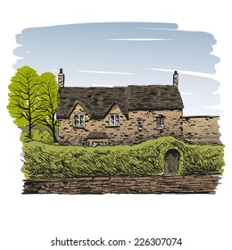 Hand drawn house English style, vector illustration