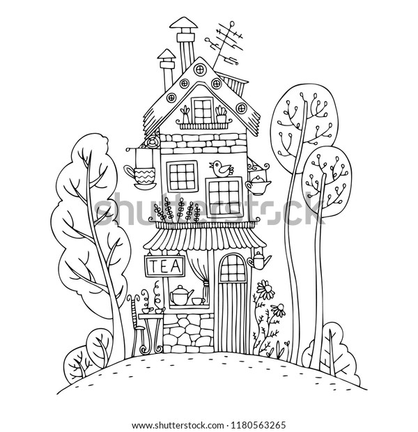 Hand Drawn House Fairytale Tea Room Stock Vector Royalty