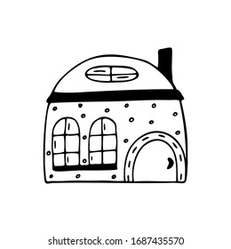 Hand drawn house isolated on a white background. Doodle, simple outline illustration. It can be used for decoration of textile, paper.