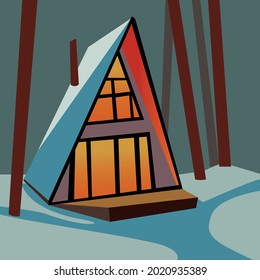 Hand drawn house at night in the forest.vector illustration. house at night in the forest.