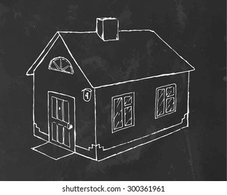 Hand drawn house on blackboard. Vector illustration.