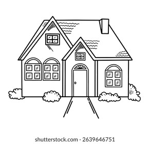 Hand drawn house outline vector. Doodle traditional home line art illustration