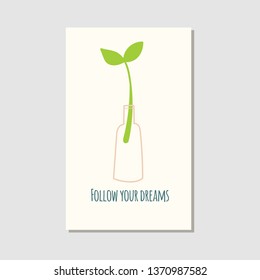 Hand drawn house plants and flowers. Scandinavian style illustration. Motivation card. Follow Your Dreams. Vector illustration.