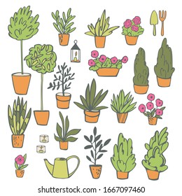 Plantas de la casa dibujadas a mano. Ilustración de esbozo del vector.