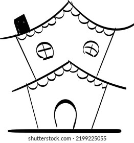 Hand drawn house. Simple vector icon. Family home minimalist black linear design isolated on white background. 
