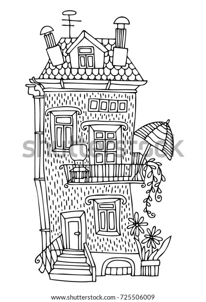 Hand Drawn House Sketch Antistress Adult Stock Vector Royalty Free