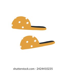 Hand drawn house slippers, cartoon flat vector illustration isolated on white background. Cute and fluffy slippers. Homewear element.