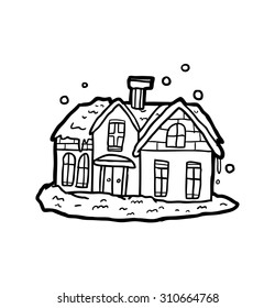hand drawn house with snow