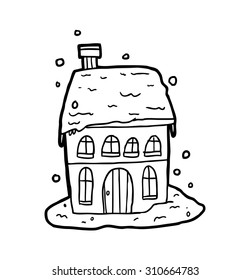 hand drawn house with snow