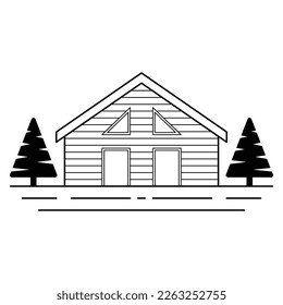 Hand drawn house and trees icon design. Flat icon. Luxury real estate icon.