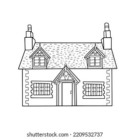 hand drawn house. Vector doodle style building for coloring page