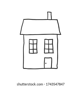 Handgezogenes Haus. Vector Ikone in einem Sketch-Stil. Auf weißem Hintergrund isoliert.