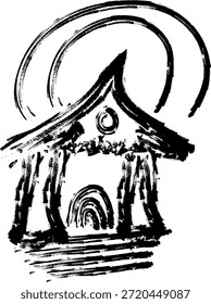 Hand drawn house vector illustration in black on white background, sketch style home icon isolated for real estate and design use