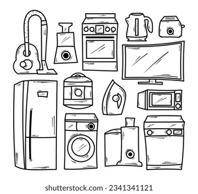 Hand Drawn Household Appliances Collection in Doolde Vector Element Illustration Style