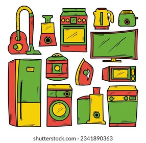 Hand Drawn Household Appliances Collection in Doolde Vector Element Illustration Style