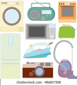 hand drawn household electrical appliances isolated on white background