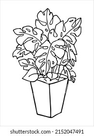 Сute hand drawn houseplant in a pot clipart. Plant illustration. Cozy home doodle.