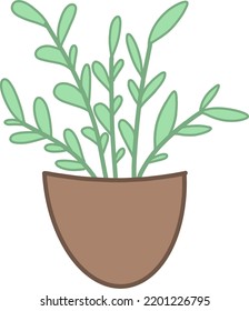 Hand drawn houseplant in a pot. Flat style.Isolated flower clipart