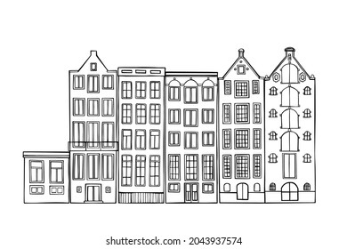 Hand drawn houses of Amsterdam. Vector sketch  illustration.