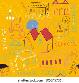 Hand drawn houses pattern, seamless Eps.