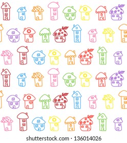 Hand Drawn Houses. Seamless Pattern. Childish. Vector Illustration.