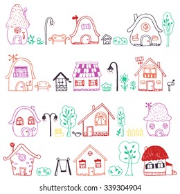 Hand drawn houses set. Vector illustration