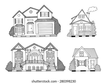 hand drawn houses vector on white background