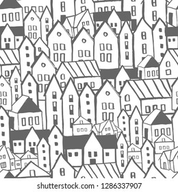 Hand drawn houses.  Vector  seamless pattern