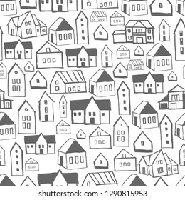 Hand drawn houses.  Vector  seamless pattern
