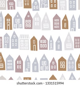 Hand drawn houses. Vector  seamless pattern