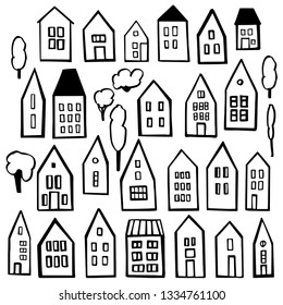 Hand drawn houses. Vector sketch  illustration.