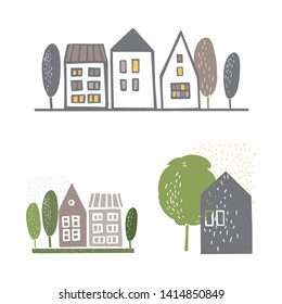 Hand drawn houses. Vector sketch  illustration.