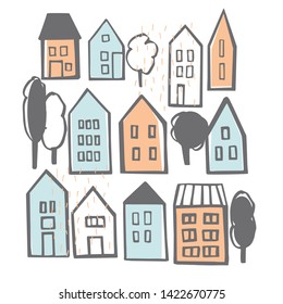 Hand drawn houses. Vector sketch  illustration.