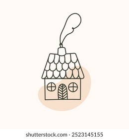 Hand drawn house-shaped Christmas tree decoration. Doodle vector illustration for winter greeting cards, posters, stickers and seasonal design.