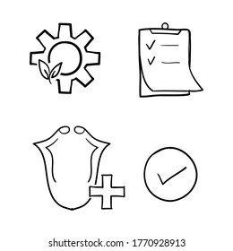 hand drawn HSE concept, occupational safety and health administration, production factory and environment, medical insurance, labor preventive instructions, worker protection. doodle