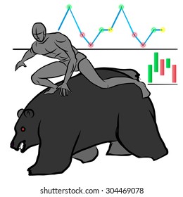 Hand drawn human with bear and stock market graph