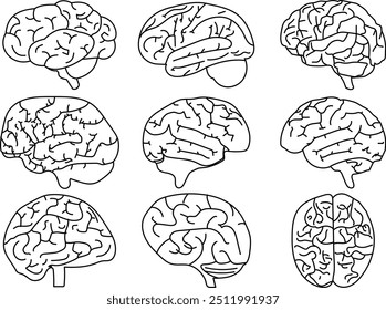 Hand Drawn human brain Doddle icon set. Thin line art Editable Stroke icon set.