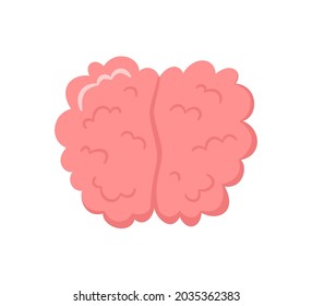 Hand drawn human brain front view. Symbol of mind. Vector cartoon illustration isolated on white background.