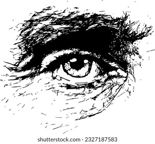 Hand drawn human eye illustration. sad hairy eye with eyebrow (Editable) - Vector Illustration